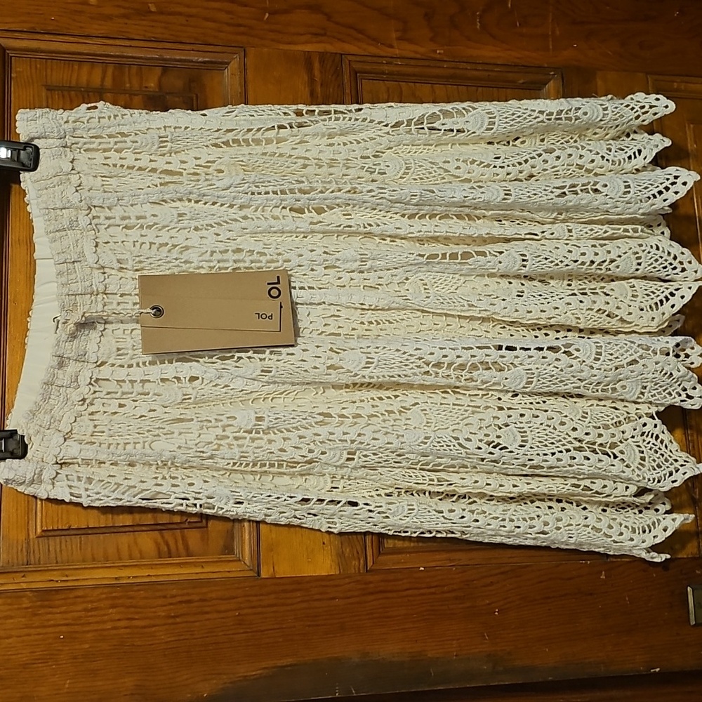 POL Spinny Cream Crochet Midi Skirt One Size